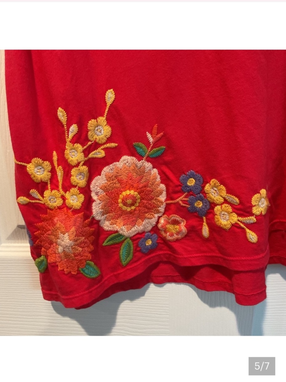 Johnny Was Red Midi Dress with Floral Embroidery - Picture 6 of 8